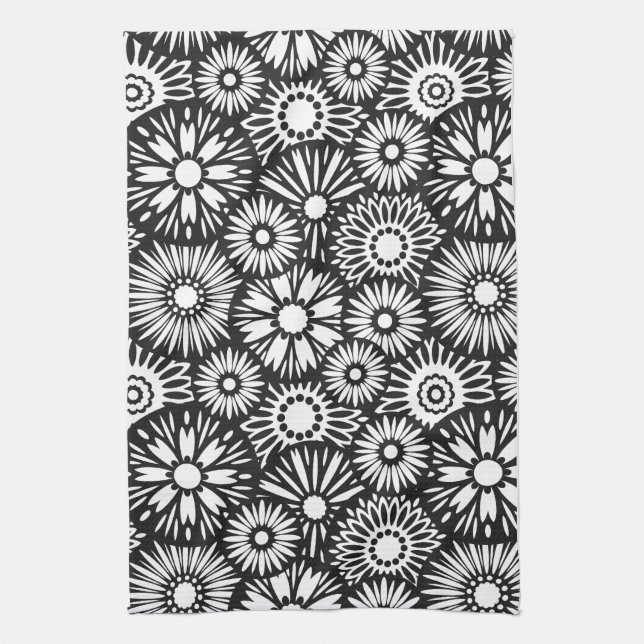 Serviette florale noire et blanche (Vertical)