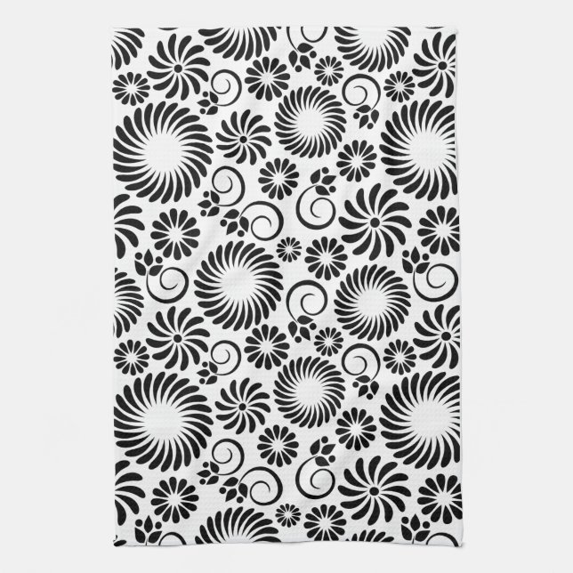 Serviette florale noire et blanche (Vertical)