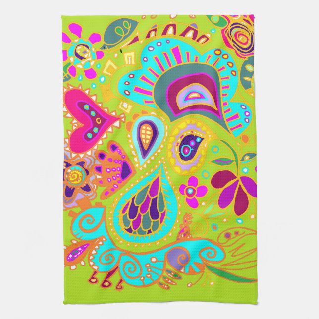 Serviette folle de Paisley en vert de CHAUX, rose, (Vertical)