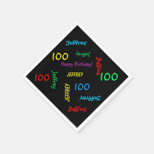 Serviette Jetable 100e Anniversaire Noms répétitifs Papier noir