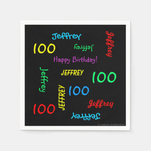 Serviette Jetable 100e fête d'anniversaire Nom de répétition Black P