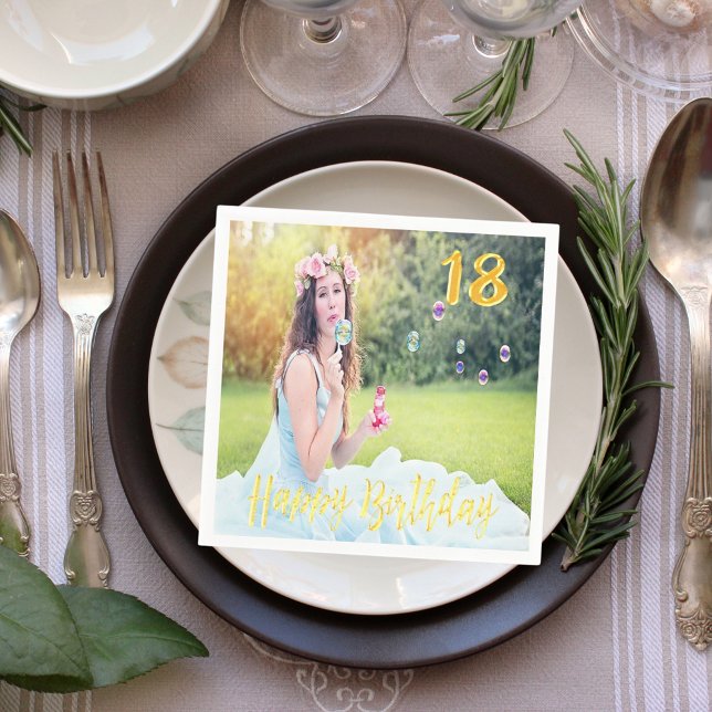 Serviette Jetable 18e anniversaire fête personnalisée photo faux scr (Créateur téléchargé)