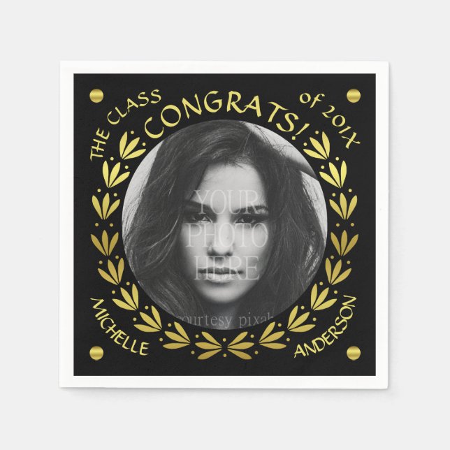 Serviette Jetable 2023 Graduation Party Gold Black Laurel Wreath (Devant)