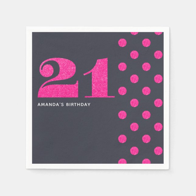 Serviette Jetable 21e fête d'anniversaire Hot-Pink parties scintilla (Devant)