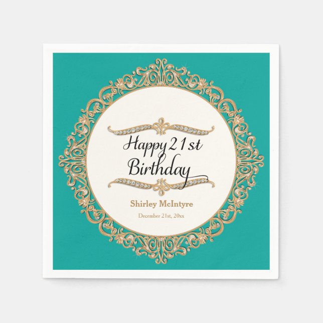 Serviette Jetable 21e Joyeuse fête d'anniversaire Décor (Devant)