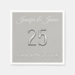 Serviette Jetable 25e anniversaire de la typographie Mariage en arge