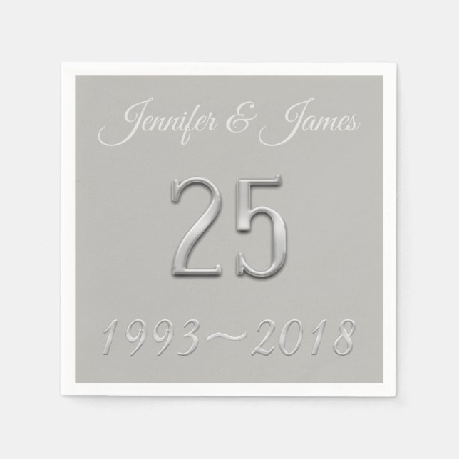 Serviette Jetable 25e anniversaire de la typographie Mariage en arge (Devant)