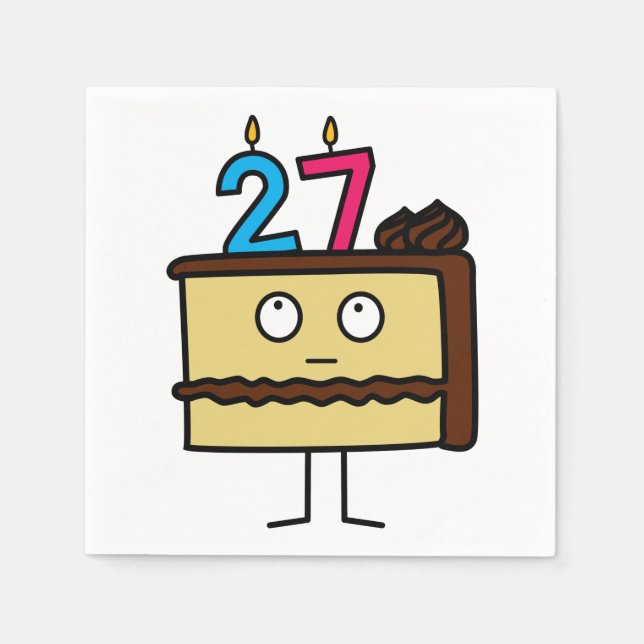 Serviette Jetable 27ème Gâteau d'anniversaire avec des bougies (Devant)