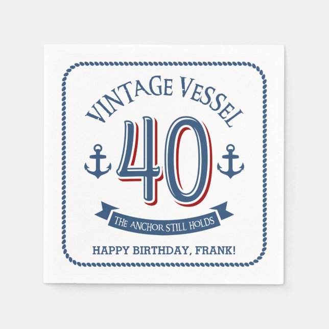 Serviette Jetable 40e anniversaire nautique (Devant)