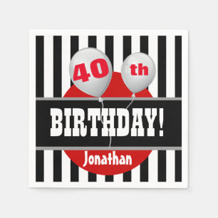 Serviette Jetable 40e anniversaire Stripes and Balloon BLACK RED A07