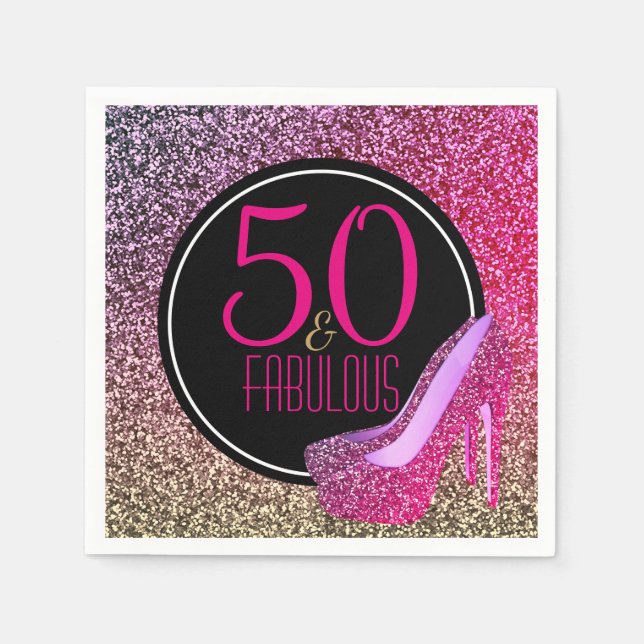 Serviette Jetable 50 et fabuleux | 50e anniversaire Pink talons haut (Devant)