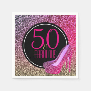 Serviette Jetable 50 et talons hauts roses anniversaire fabuleux de