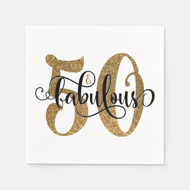 Serviette Jetable 50 & Fabuleux Parties scintillant d'or Typographie (Devant)