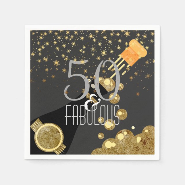 Serviette Jetable 50 & Fabulous Black Gold Champagne 50e anniversair (Devant)
