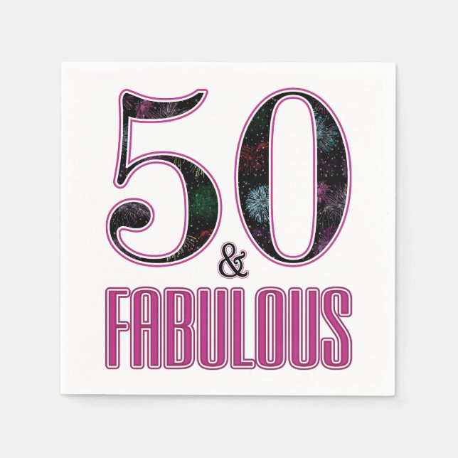Serviette Jetable 50 & Fabulous Pink Black Typographie 50e anniversa (Devant)