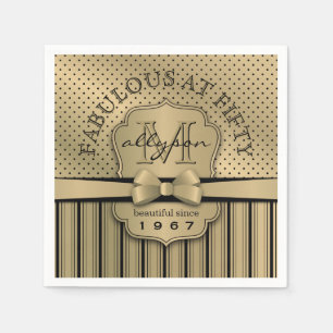 Serviette Jetable 50e anniversaire Champagne Gold Polka Dot Stripes 