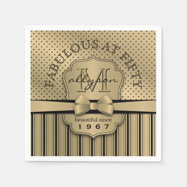Serviette Jetable 50e anniversaire Champagne Gold Polka Dot Stripes  (Devant)