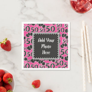 Serviette Jetable 50e anniversaire de fête Photo Ballons noirs roses