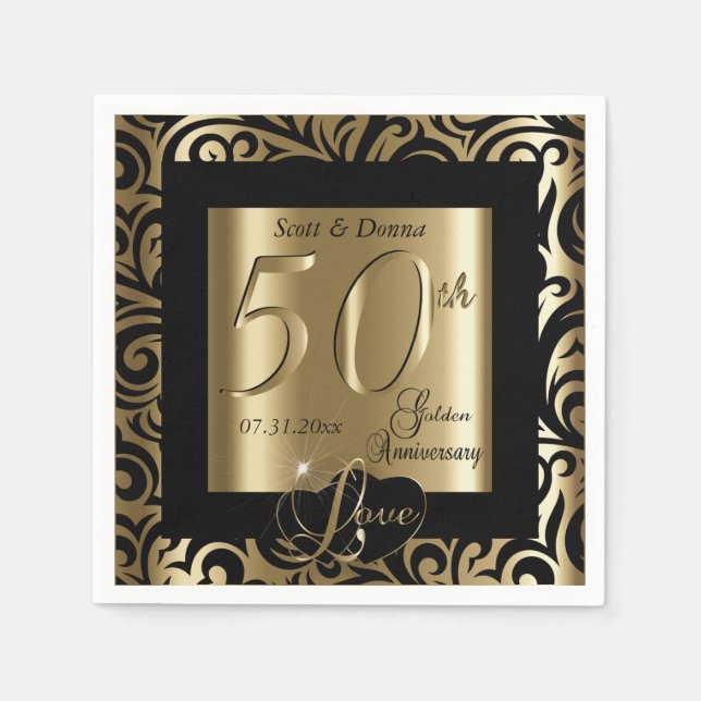 Serviette Jetable 50e anniversaire de Mariage d'or (Devant)