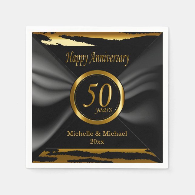 Serviette Jetable 50e anniversaire de Mariage d'or | Zebra Stripes (Devant)