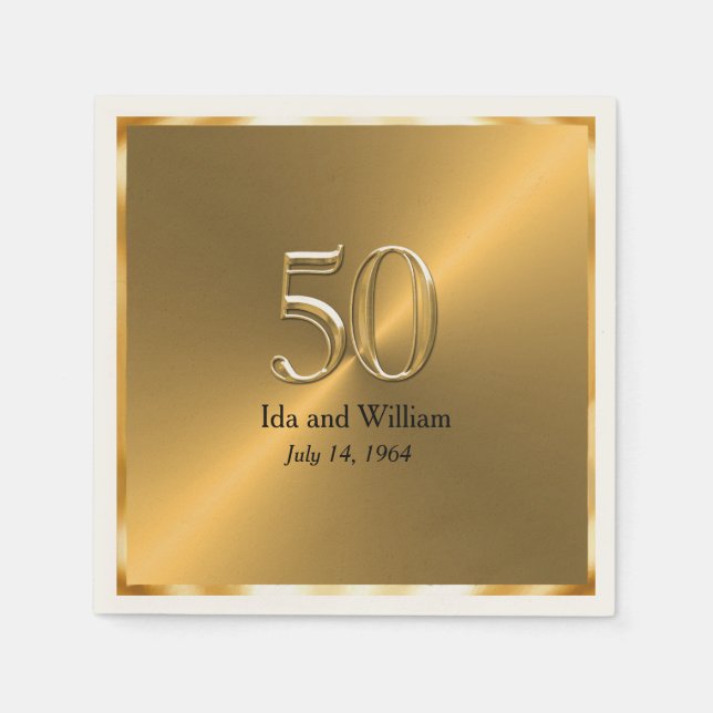 Serviette Jetable 50e anniversaire du cadre d'or (Devant)