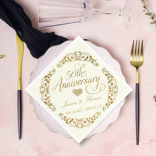 Serviette Jetable 50e Anniversaire Mariage d'or Papier serviettes