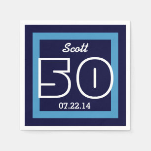 Serviette Jetable 50e anniversaire moderne géométrique V14 NAVY et B