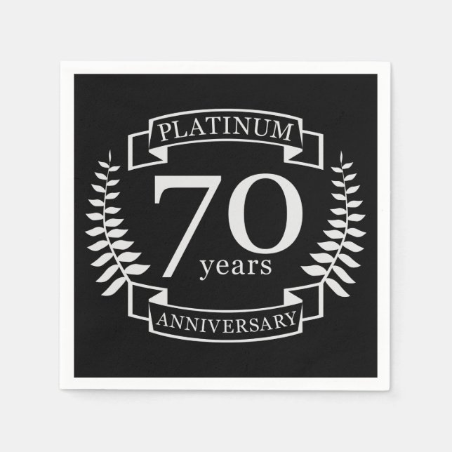 Serviette Jetable 70e ANNIVERSAIRE Mariage PLATINUM (Devant)