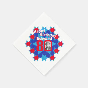 Serviette Jetable 80e anniversaire photo et nom étoile rouge serviet
