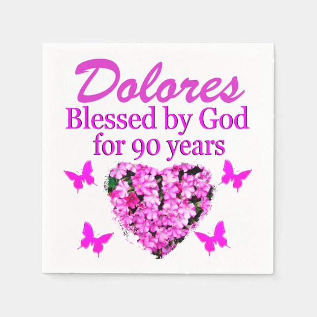 SERVIETTE JETABLE 90E ANNIVERSAIRE NAPKINS FLORAUX ROSES PERSONNALIS (Devant)