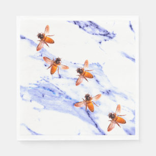 Serviette Jetable Abeilles de miel et marbre bleu