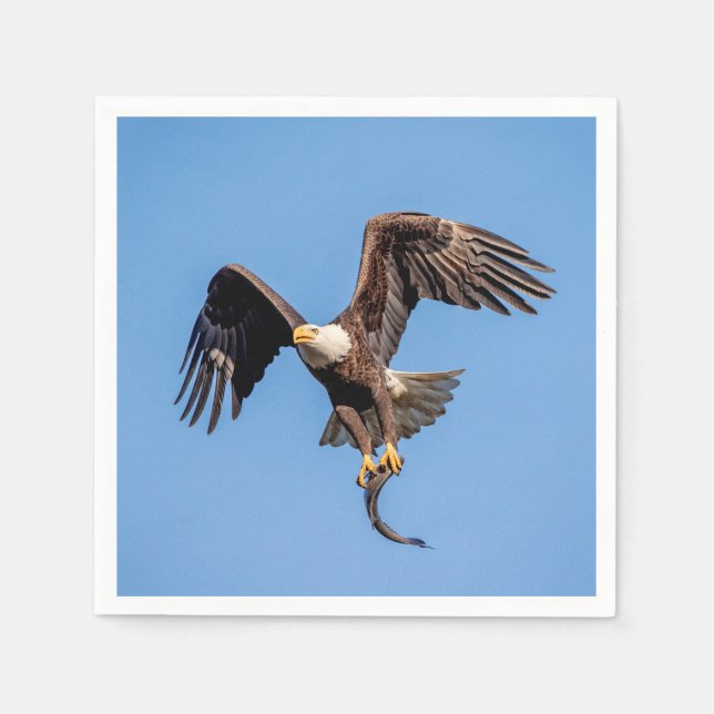 Serviette Jetable Aigle Bald avec un poisson (Devant)