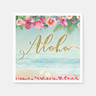 Serviette Jetable ALOHA Gold Plage Tropical Hibiscus Fleurs florales