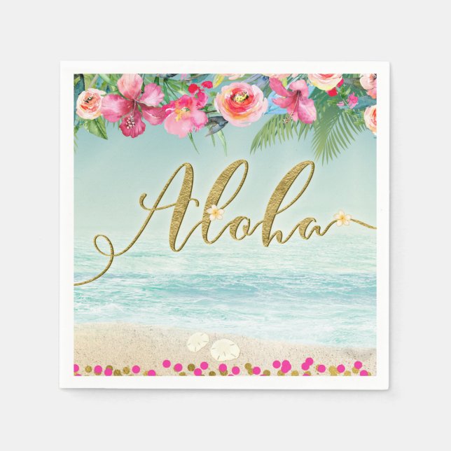 Serviette Jetable ALOHA Gold Plage Tropical Hibiscus Fleurs florales (Devant)