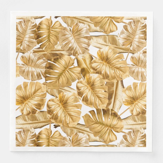 Serviette Jetable Aloha Tropical Gold Parties scintillant Monstera F (Devant)