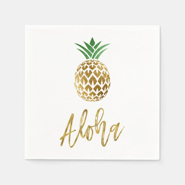 Serviette Jetable Aloha Tropical Hawaiian Mariage Ananas Blanc (Devant)