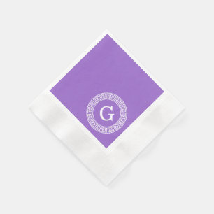 Serviette Jetable Améthyste Wht Cadre Rnd Clé Grecque Monogramme Ini