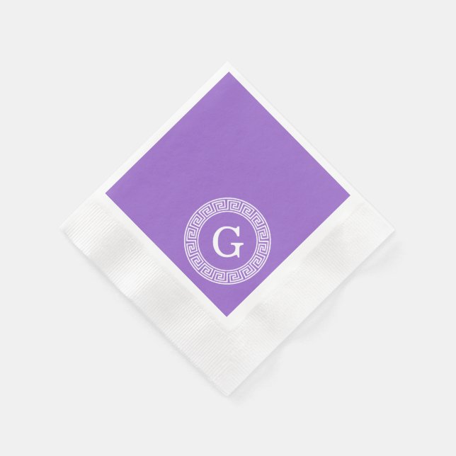 Serviette Jetable Améthyste Wht Cadre Rnd Clé Grecque Monogramme Ini (Coin)