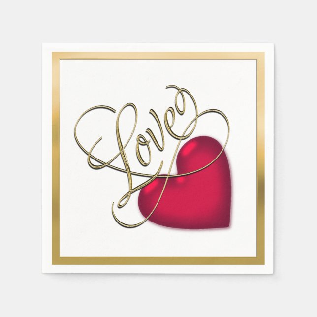 Serviette Jetable Amour avec cœur rouge (Devant)