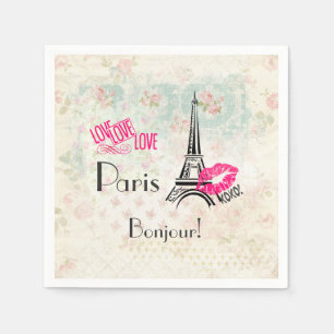 Serviette Jetable Amour Paris avec Tour Eiffel sur le motif vintage
