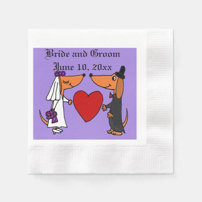 Serviette Jetable Amusants Dachshund Chiens Mariée et Mariage de cha (Devant)