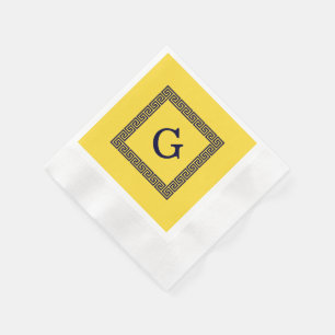 Serviette Jetable Ananas, Clé grecque bleue marine #1 Monogramme enc