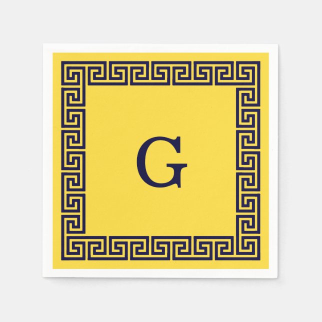 Serviette Jetable Ananas, Clé grecque bleue marine #1 Monogramme enc (Devant)