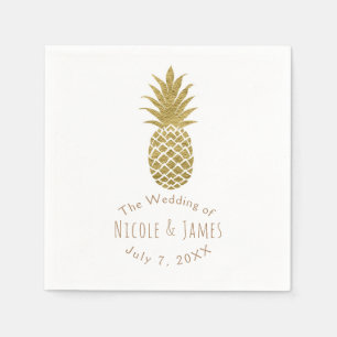 Serviette Jetable Ananas Doré Blanc Moderne Chic Tendance Tropicale 