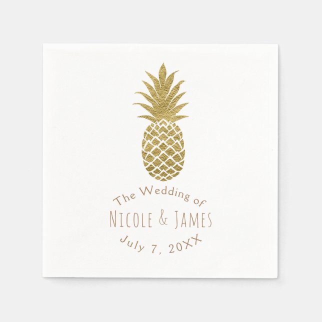 Serviette Jetable Ananas Or Blanc Moderne Chic Tropical Party (Devant)