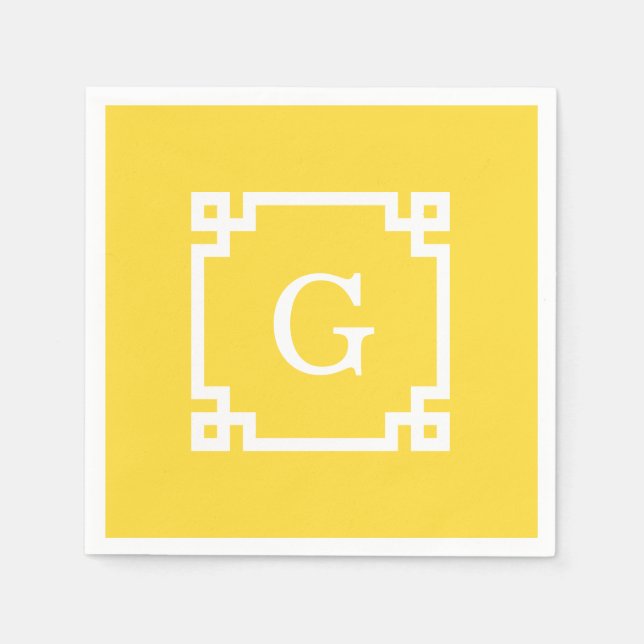 Serviette Jetable Ananas Wht cadre clé grecque #2 Monogramme initial (Devant)