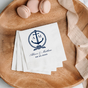Serviette Jetable Ancre de la Marine Monogramme Blanc Mariage
