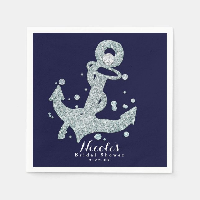Serviette Jetable Ancre diamant nautique Bling Glam Beach Party (Devant)