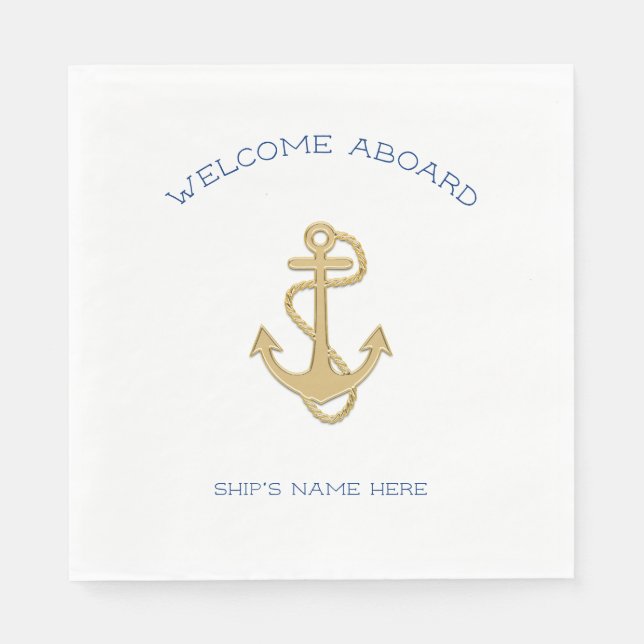 Serviette Jetable Ancre d'or nautique Bienvenue à bord des serviette (Devant)