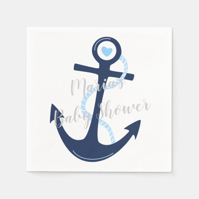 Serviette Jetable Ancre nautique Marine Baby Boy Shower Napkin (Devant)